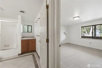 We've gone back into the Rec Room on the opposite side of the lower level and you can see the full bath and bedroom.