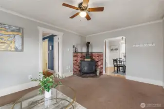 from the living room, you can go to the dining room or bedroom