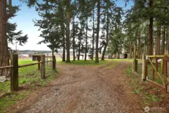 Approach to the property with gated entrance...all of the acreage is fenced.