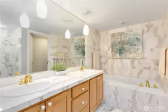 Five piece primary bath with jetted tub.