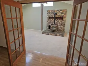 French doors from the dining rm to the living rm