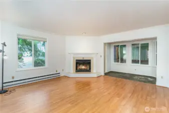 Cozy wood burning fireplace in the living room