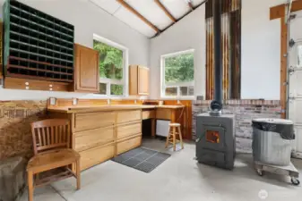Inside 24X36 Shop with woodstove.