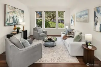 Plantings outside the windows give you privacy from the street.