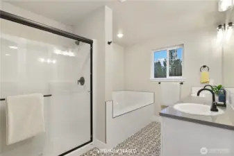 Digitally staged - primary bathroom