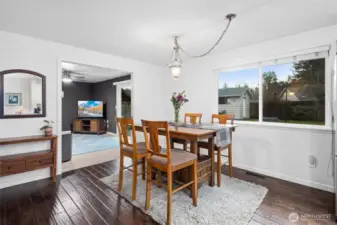 Eating space flows to family room and kitchen