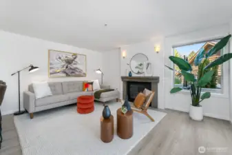 Living room with cozy gas fireplace.