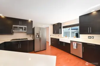 Farm house sink, sunlit all day, countertops and plenty of outlets for espresso coffee makers and other appliances.