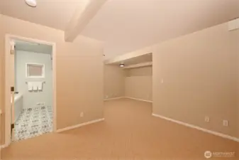 A three-quarter updated bathroom is perfect for this living space.