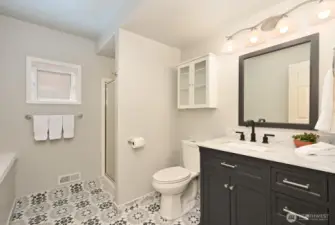 Three-quarter bath in the lower level.