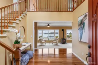 gorgeous entryway with Peruvian olive wood floors