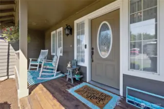 Front porch greets you right away with warm charm.