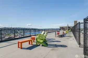 There is a large roof top deck with patio furniture as well as a garden terrace - they all have views facing west!