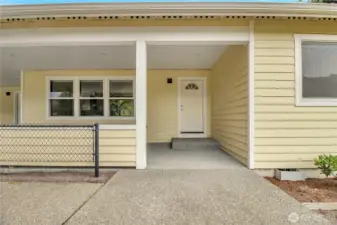covered front entry with patio
