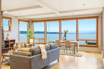 The great room offers living and dining space. The room could easily accommodate a much larger dining table.