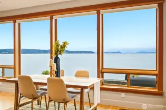 The view takes in Utsalady and Skagit bays, Whidbey, the Cascades and Mt Baker, and more. Gorgeous!