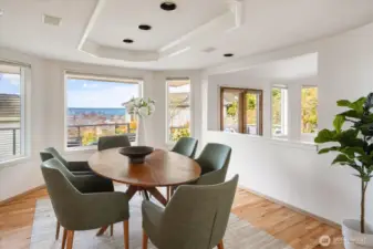 This dining room is ideal for gatherings both intimate and grand.