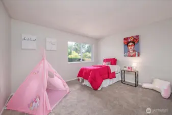Bedroom #1 with lots of room and new carpet.