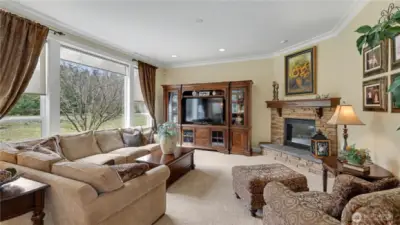 Living room with a gas fireplace