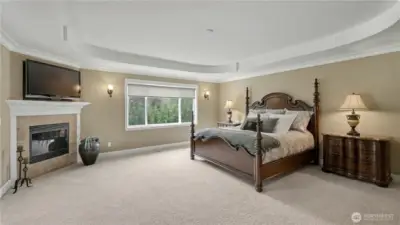 Gas fireplace in primary bedroom