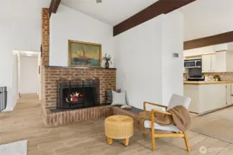 Upstairs wood fireplace