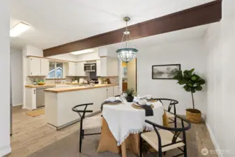 Upstairs dining space and kitchen