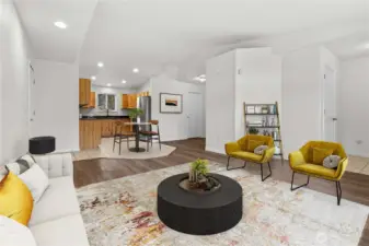 Open floor plan with vaulted ceilings