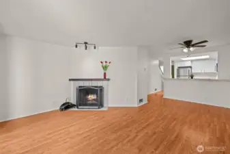 Living room w/fireplace to dining room