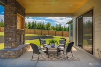 Large Covered Patio off Breakfast Nook with Masonry Fireplace