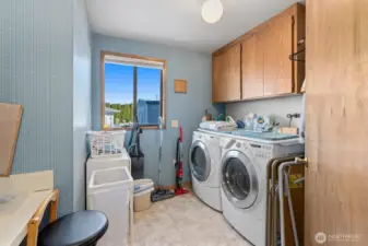 Laundry on main level has a desk, large utility tub, & room for storage. This room also has a view! Washer & Dryer stay, Whirlpool Duets.