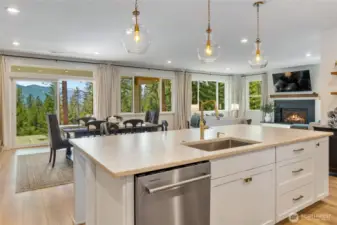 Large kitchen island with stunning views.