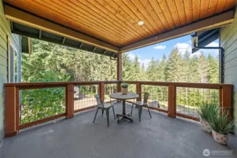 this deck is right off the kitchen and dining area and has a fantastic view of all the back yard property.