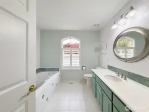 Primary bath with heated tile floors.