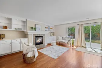 Family room with gas fireplace and built ins