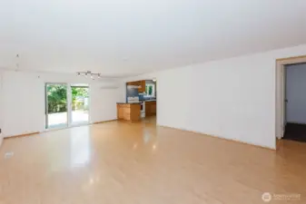 Kitchen at far end of living room