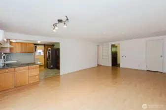 From slider in living room looking into kitchen