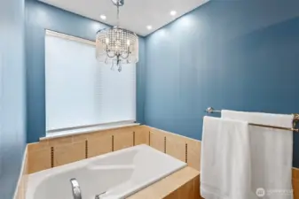 Primary soaking tub to relax in!