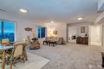 Another View Of The Downstairs Great Room Showing Door To Another Primary Bedroom And Full Bath.