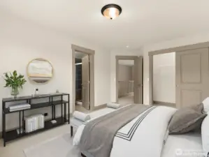 Virtually staged Primary Suite with ensuite bath and deep closet