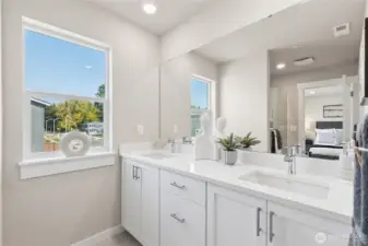 Primary bath with dual vanity!  Colors will vary.