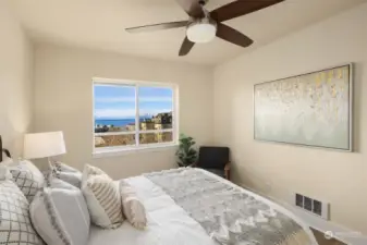 Generous size room with a modern ceiling fan for comfortable temps year round.