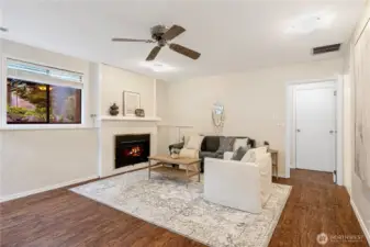 lower floor family room with fireplace