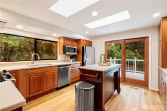 Kitchen that is open to deck