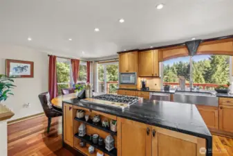 Chef's kitchen with exquisite wood cabinets! Don't miss the undercabinet lights. Deep stainless steel sink and appliances.