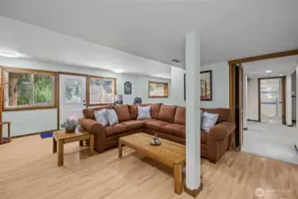 Rec room downstairs with exit door to backyard.