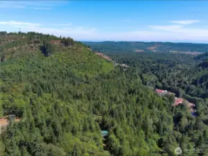 View from above the homesite to the east looking toward Quilcene Bay in the distance.