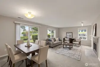 Dining and living area from different viewpoint. Patio and storage area are just outside the sliding doors. *Room is digitally staged to give you design inspiration!