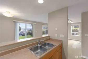 View of open concept layout from kitchen.