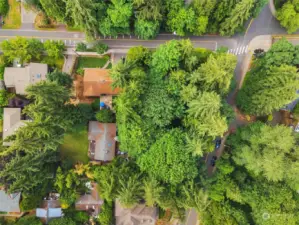 Overview of lot. Property extends to corner.