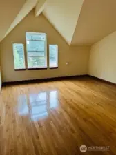 The main bedroom and bath take up the whole top floor! Privacy! vaulted ceilings!